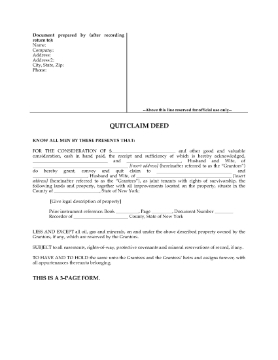 Show details for New York Quitclaim Deed for Joint Ownership Picture of New York Quitclaim Deed for Joint Ownership