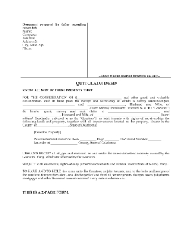 Show details for Oklahoma Quitclaim Deed for Joint Ownership Picture of Oklahoma Quitclaim Deed for Joint Ownership