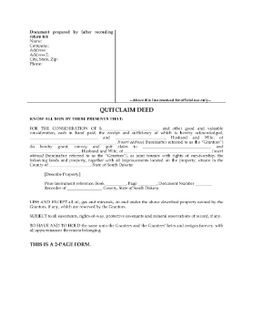Show details for South Dakota Quitclaim Deed for Joint Ownership Picture of South Dakota Quitclaim Deed for Joint Ownership