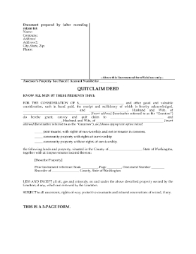 Show details for Washington Quitclaim Deed for Joint Ownership Picture of Washington Quitclaim Deed for Joint Ownership