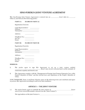 China Sino-Foreign Joint Venture Agreement China Sino-Foreign Joint Venture Agreement