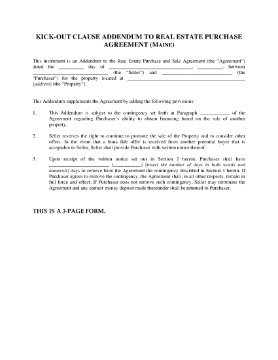 Show details for Maine Kick-Out Clause Addendum to Real Estate Purchase Agreement Picture of Maine Kick-Out Clause Addendum to Real Estate Purchase Agreement