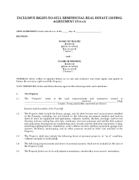 Show details for Texas Exclusive Right-to-Sell Real Estate Agreement Picture of Texas Exclusive Right-to-Sell Real Estate Agreement