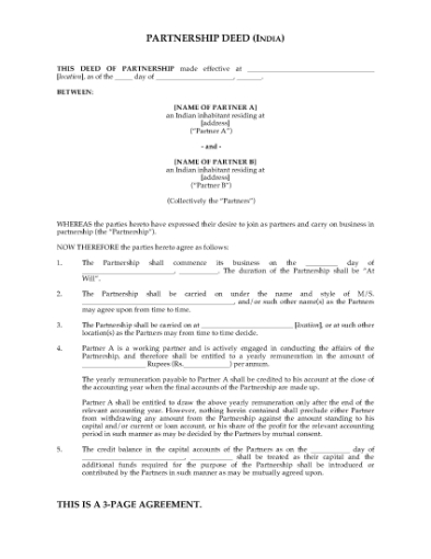 Picture of India Partnership Deed