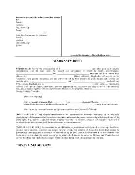 Show details for Colorado Warranty Deed for Joint Ownership Picture of Colorado Warranty Deed for Joint Ownership