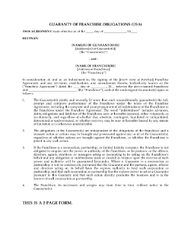 Show details for Guaranty of Franchise Obligations | USA Picture of Guaranty of Franchise Obligations | USA