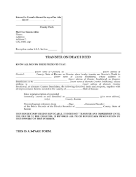 Kansas Transfer on Death Deed Forms Kansas Transfer on Death Deed Forms