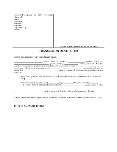 Ohio Transfer on Death Designation Affidavit