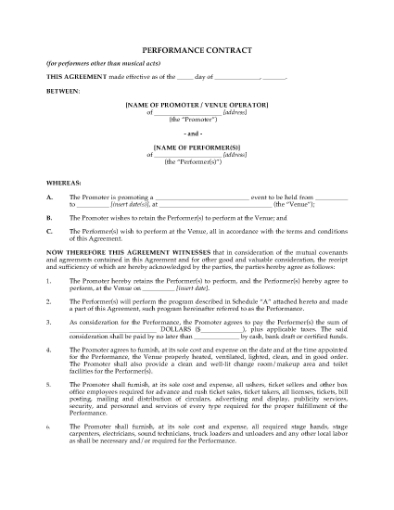 Picture of Performance Contract for Non-Musical Acts