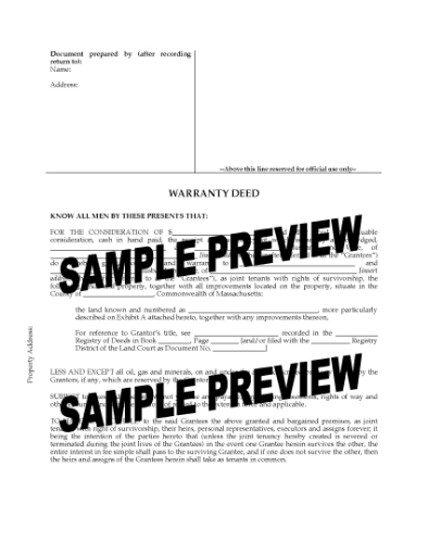 Picture of Massachusetts Warranty Deed for Joint Ownership