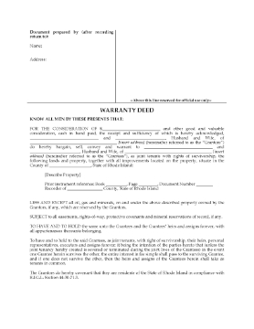 Show details for Rhode Island Warranty Deed for Joint Ownership Picture of Rhode Island Warranty Deed for Joint Ownership