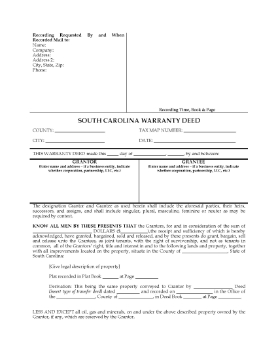 Show details for South Carolina Warranty Deed for Joint Ownership Picture of South Carolina Warranty Deed for Joint Ownership