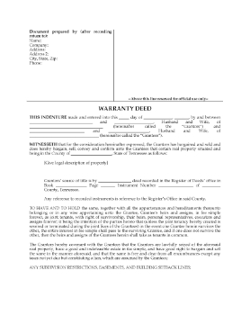 Show details for Tennessee Warranty Deed for Joint Ownership Picture of Tennessee Warranty Deed for Joint Ownership