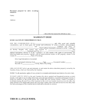 Show details for Wyoming Warranty Deed for Joint Ownership Picture of Wyoming Warranty Deed for Joint Ownership
