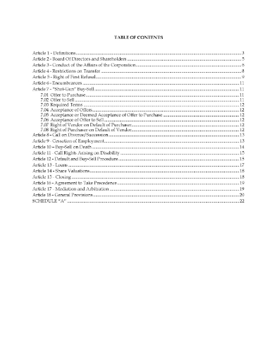 Alberta Unanimous Shareholder Agreement