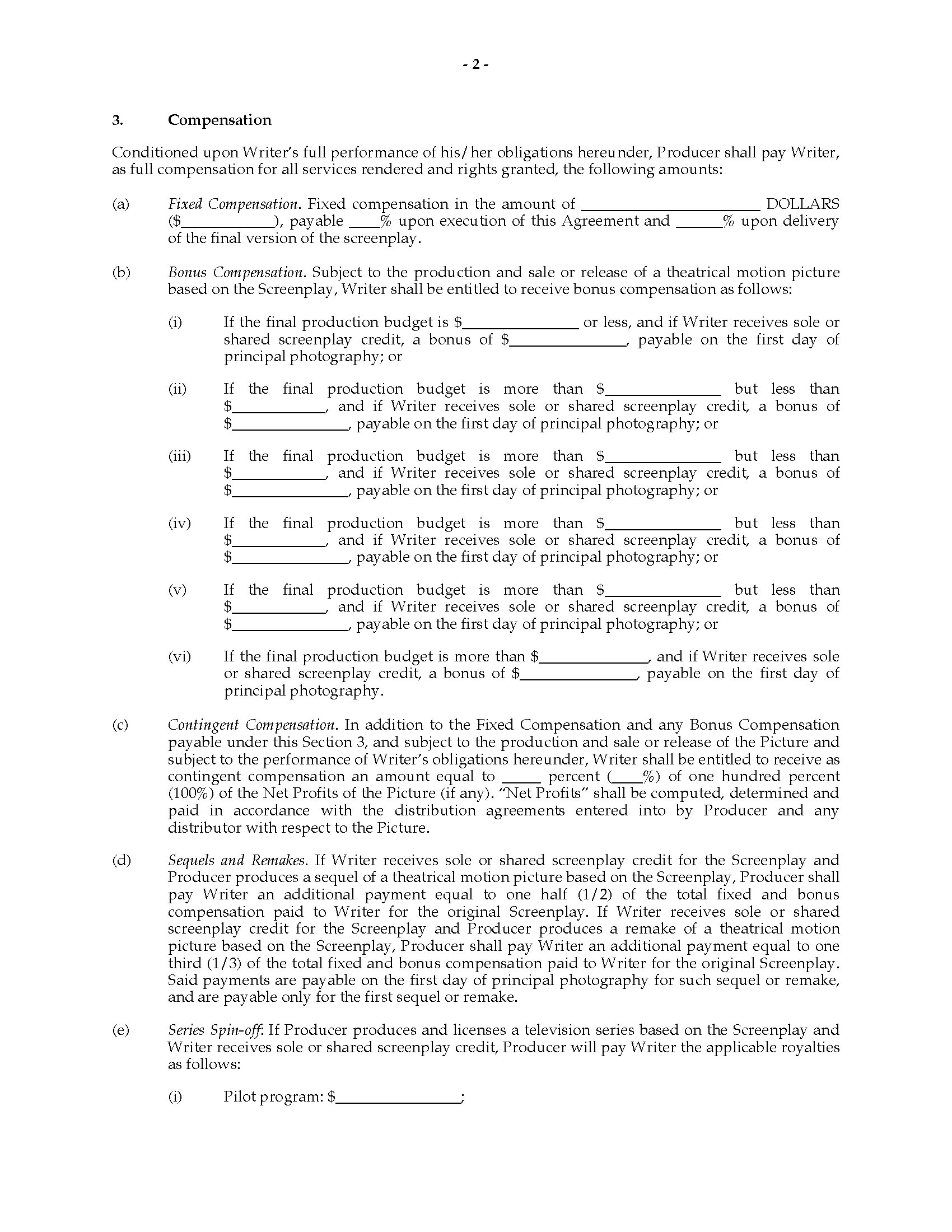 usa non-union screenwriter employment agreement | MegaDox.com