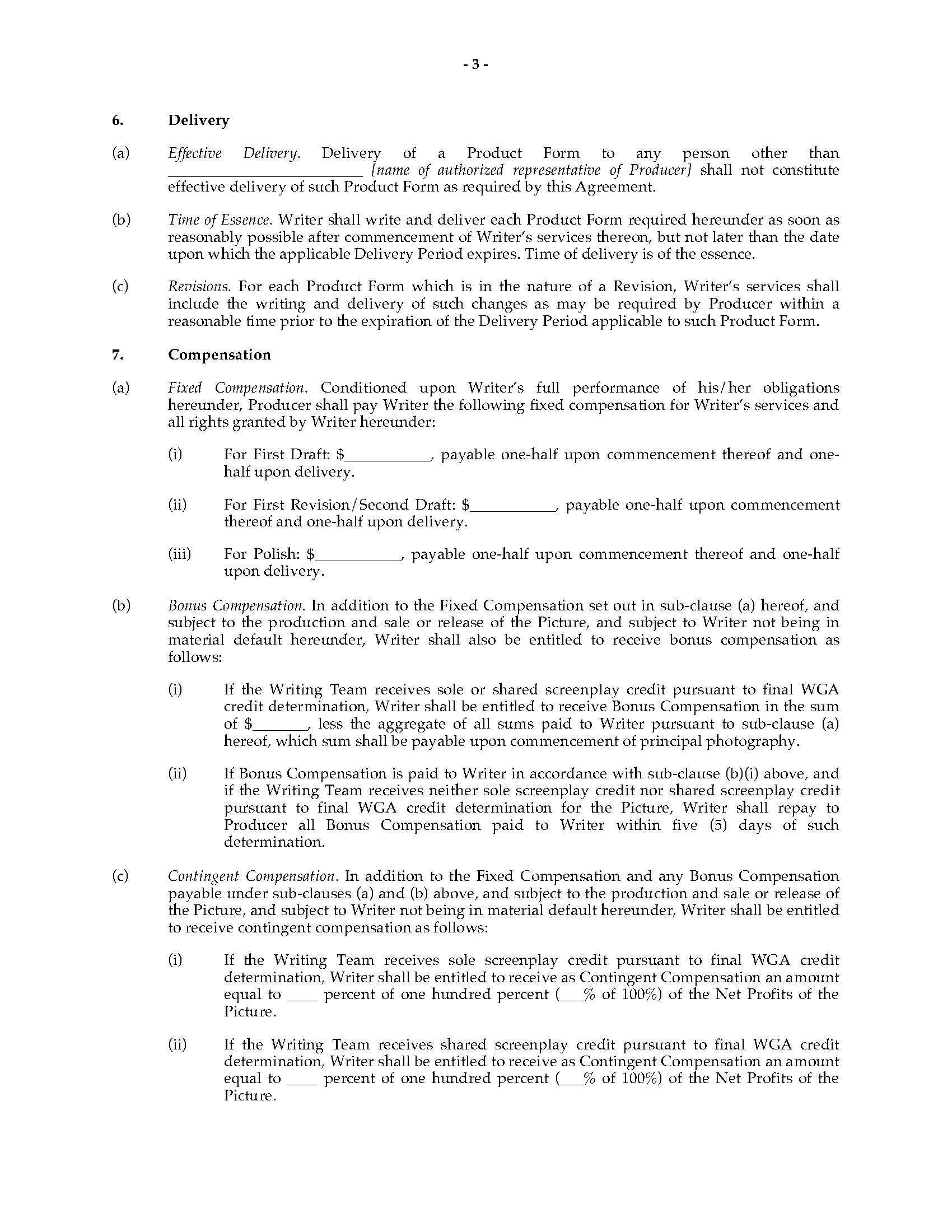 USA Screenwriter Employment Agreement for Writing Team | MegaDox.com