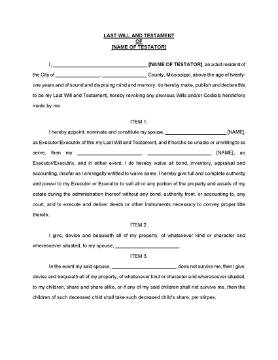Show details for Mississippi Simple Last Will and Testament Picture of Mississippi Simple Last Will and Testament