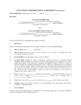 Show details for TV Movie Distribution Agreement | Canada Picture of TV Movie Distribution Agreement | Canada