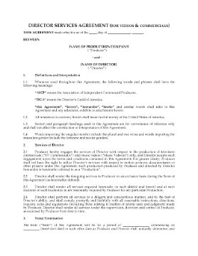 Show details for Director Agreement for Video or Commercial | USA Picture of Director Agreement for Video or Commercial | USA