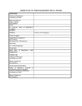 Show details for Director of Photography Deal Memo Picture of Director of Photography Deal Memo
