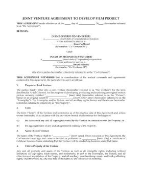 Show details for Film Project Joint Venture Agreement Picture of Film Project Joint Venture Agreement