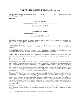 Show details for Finder's Fee Agreement to Obtain Film Financing Picture of Finder's Fee Agreement to Obtain Film Financing