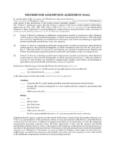 Film Distributor Assumption Agreement for Residuals