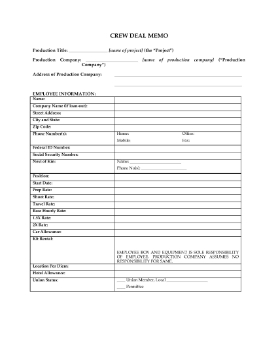 Show details for USA Crew Deal Memo for Movie or TV Production Picture of USA Crew Deal Memo for Movie or TV Production