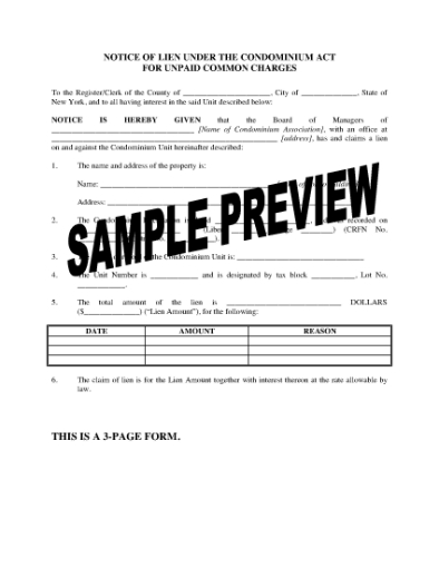 Picture of New York Notice of Lien on Condominium Unit