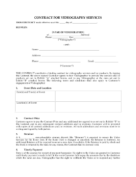 Show details for Videographer Services Contract Picture of Videographer Services Contract