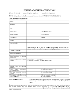 Show details for Equine Adoption Application Form Picture of Equine Adoption Application Form