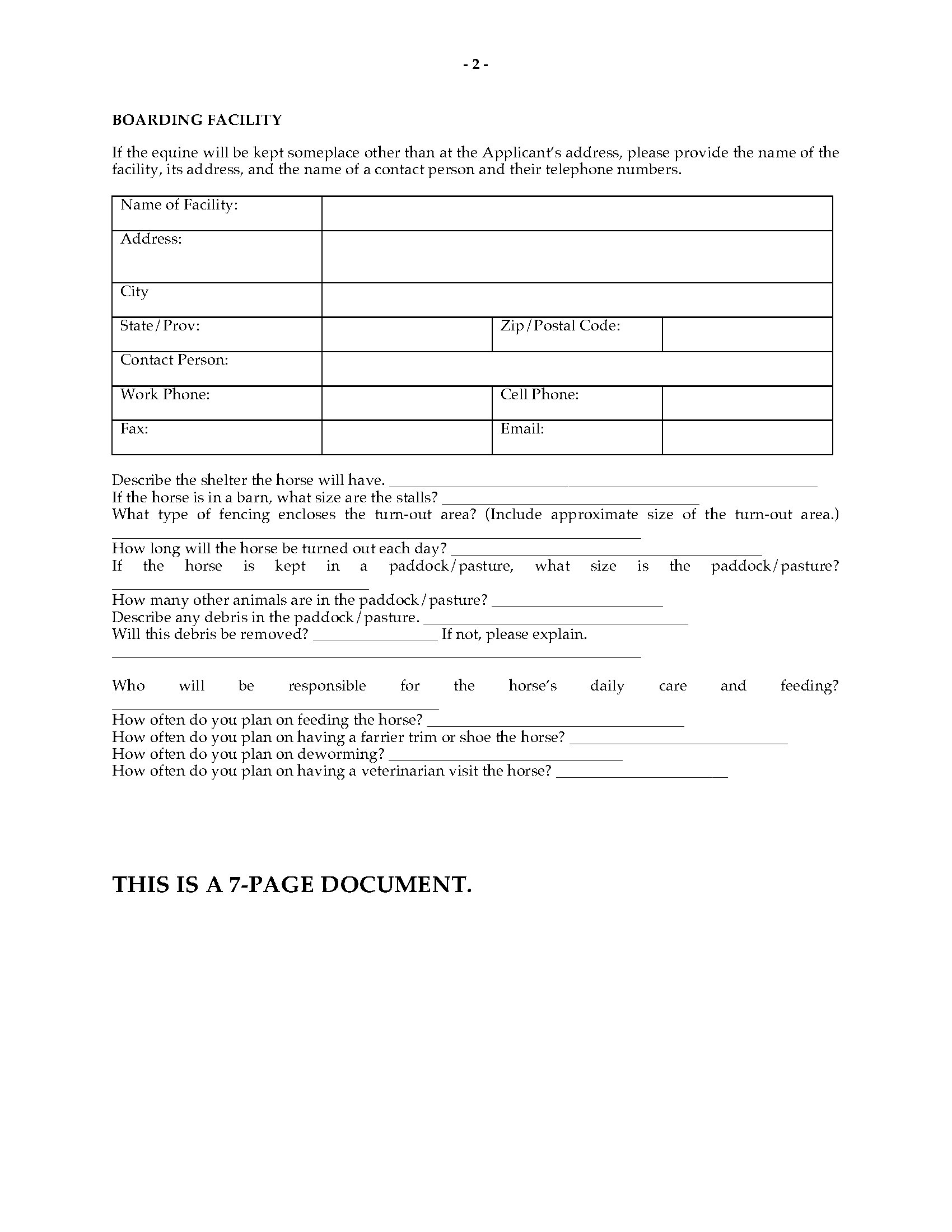 Equine Adoption Application Form | MegaDox.com
