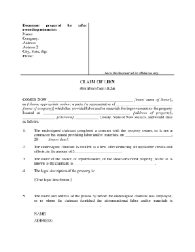 New Mexico Claim of Lien form New Mexico Claim of Lien form