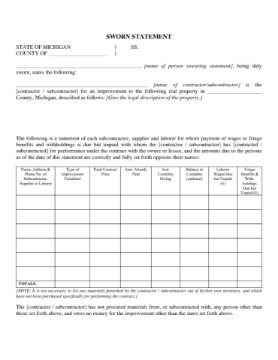 Michigan Sworn Statement of Contractor Michigan Sworn Statement of Contractor