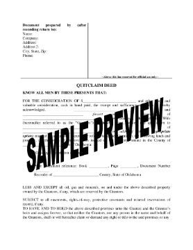 Show details for Oklahoma Quitclaim Deed from Joint Tenants to Individual Picture of Oklahoma Quitclaim Deed from Joint Tenants to Individual