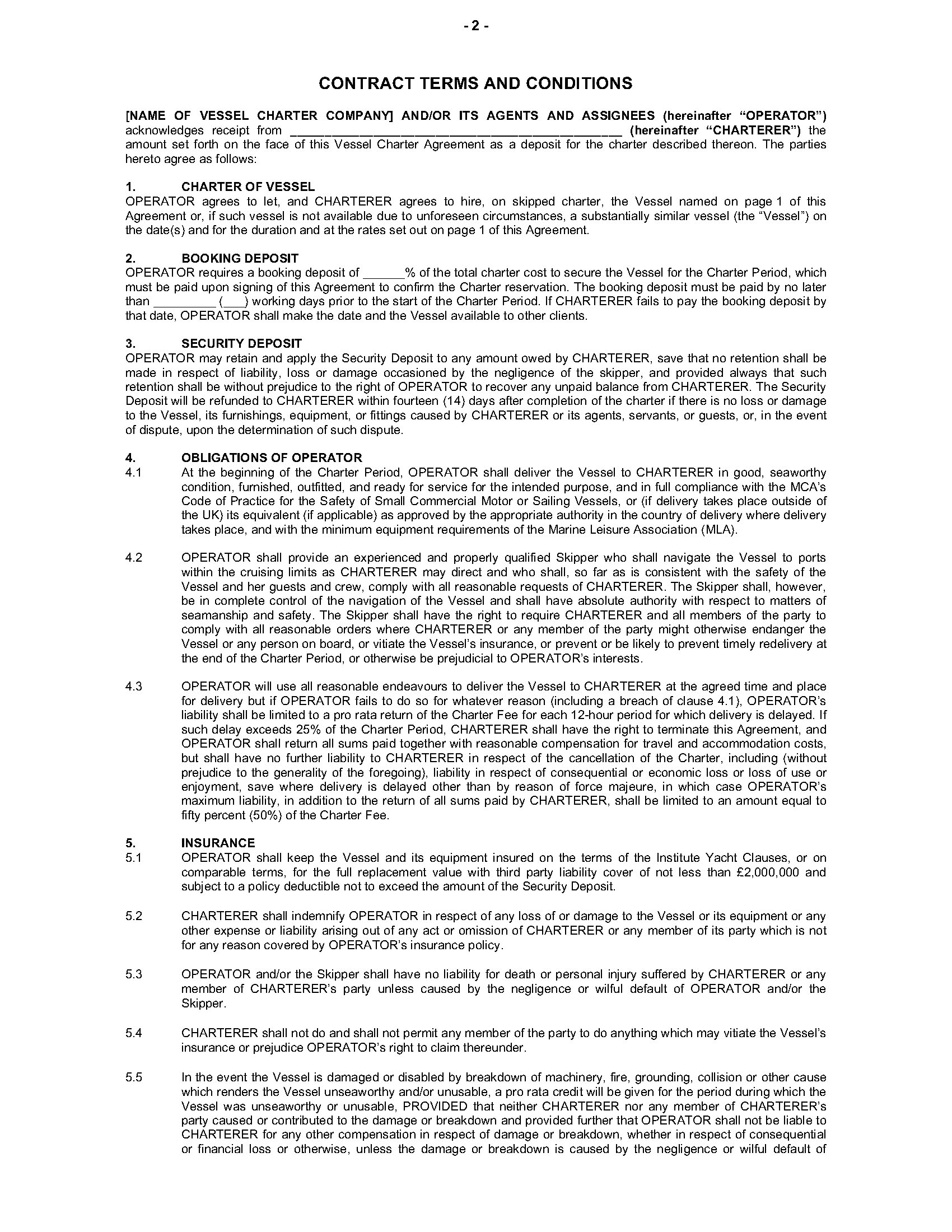 UK Skippered Vessel Charter Agreement | MegaDox.com