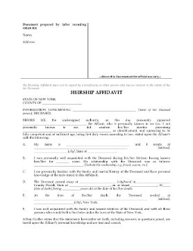 Show details for New York Affidavit of Heirship Picture of New York Affidavit of Heirship