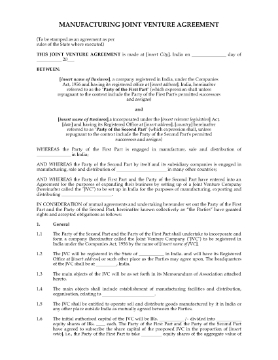 Show details for India Manufacturing Joint Venture Agreement Picture of India Manufacturing Joint Venture Agreement