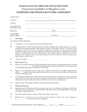 Show details for Computer & Electronics Recycling Agreement (Residential) Picture of Computer & Electronics Recycling Agreement (Residential)