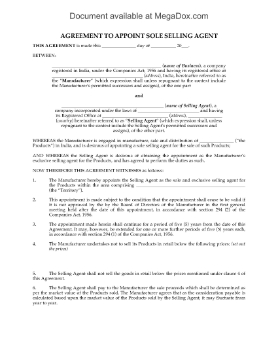 Show details for India Sole Selling Agent Agreement Picture of India Sole Selling Agent Agreement