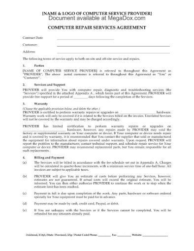 Picture of Mobile Computer Repair Service Agreement