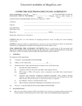 Show details for Computer and Electronics Business Recycling Agreement Picture of Computer and Electronics Business Recycling Agreement