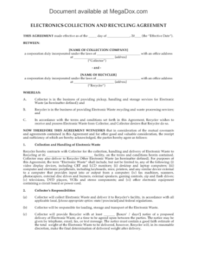 Picture of Electronic Waste Collection and Recycling Agreement