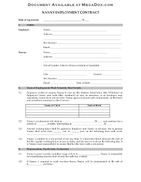 Show details for Australia Nanny Employment Contract Picture of Australia Nanny Employment Contract