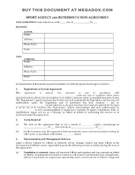Show details for Sport Agency and Representation Agreement Picture of Sport Agency and Representation Agreement