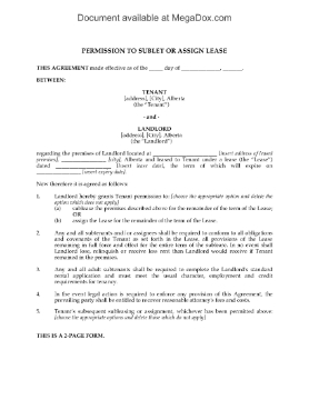 Show details for Alberta Landlord Permission to Sublet or Assign Lease Picture of Alberta Landlord Permission to Sublet or Assign Lease