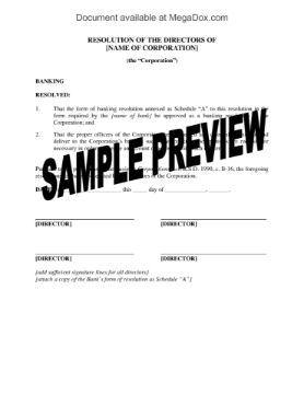 Ontario Directors Resolution approving and adopting banking resolution Ontario Directors Resolution approving and adopting banking resolution