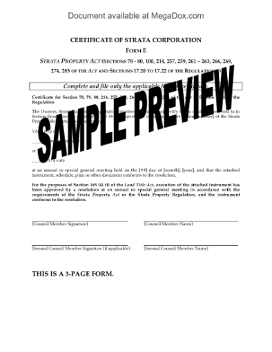 Picture of British Columbia Form E Certificates of Strata Corporation