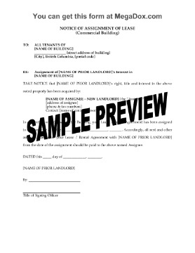 Picture of British Columbia Notice to Tenants of Assignment of Commercial Lease